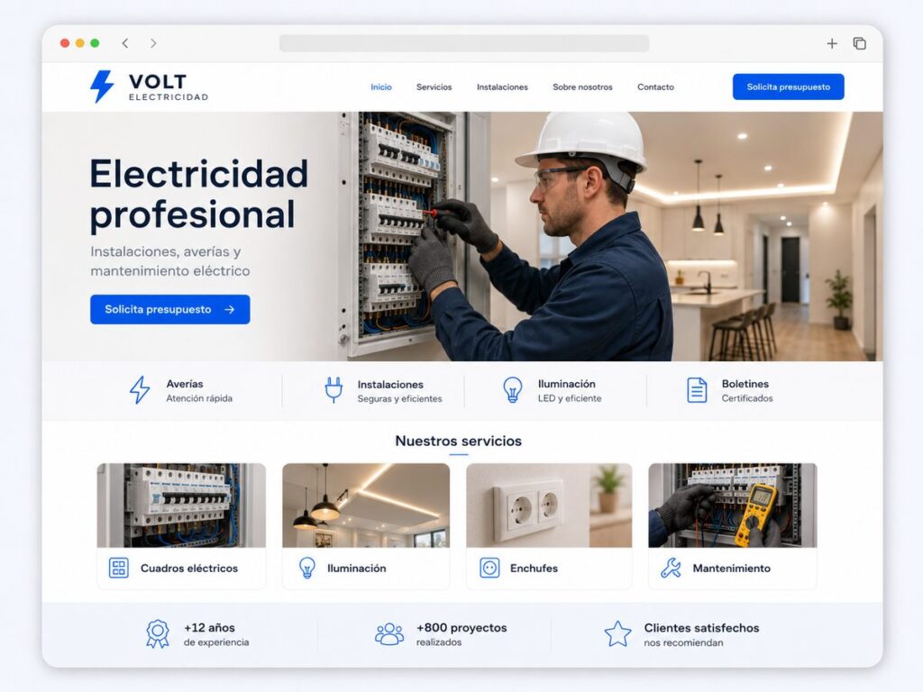 Ejemplo de página web para electricista
